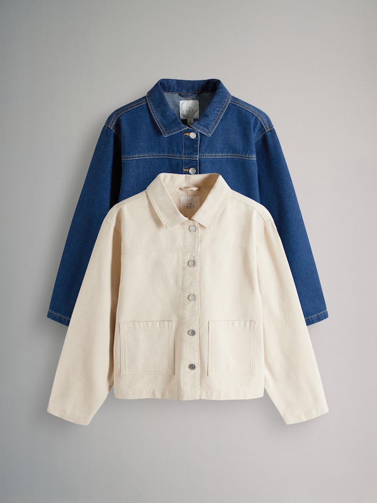 The Set Ecru/Mid Blue 2 Pack Denim Shackets - Image 2 of 12