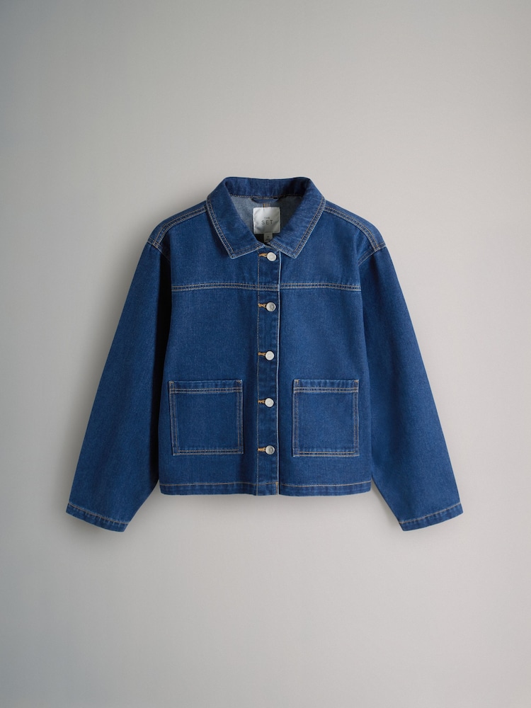 The Set Ecru/Mid Blue 2 Pack Denim Shackets - Image 9 of 12