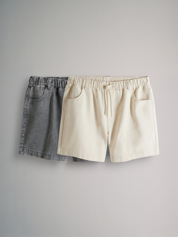 The Set Ecru/Washed Grey 2 Pack Pull On Loose Denim Shorts - Image 1 of 11