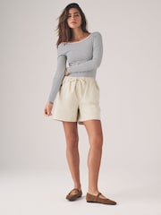 The Set Ecru/Washed Grey 2 Pack Pull On Loose Denim Shorts - Image 3 of 11