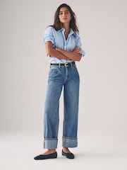 The Set Mid Blue/Dark Blue 2 Pack Wide Leg Turn Up Hem Jeans - Image 1 of 11