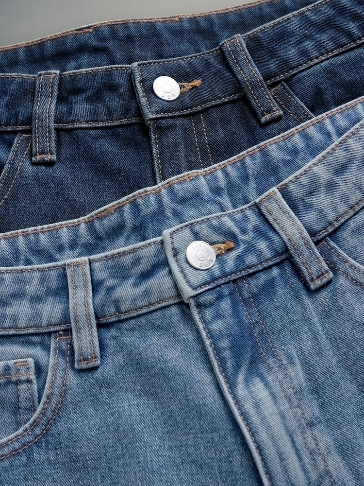 The Set Mid Blue/Dark Blue 2 Pack Wide Leg Turn Up Hem Jeans - Image 10 of 11
