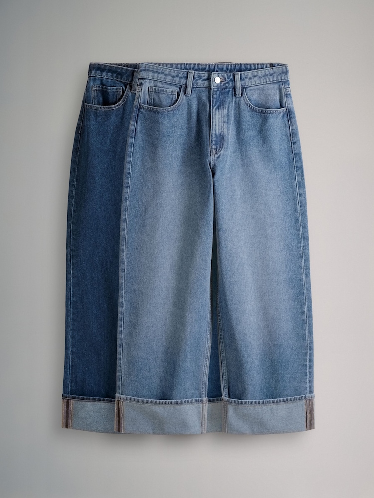 The Set Mid Blue/Dark Blue 2 Pack Wide Leg Turn Up Hem Jeans - Image 2 of 11