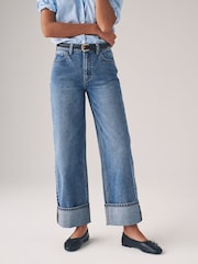 The Set Mid Blue/Dark Blue 2 Pack Wide Leg Turn Up Hem Jeans - Image 3 of 11