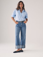 The Set Mid Blue/Dark Blue 2 Pack Wide Leg Turn Up Hem Jeans - Image 4 of 11