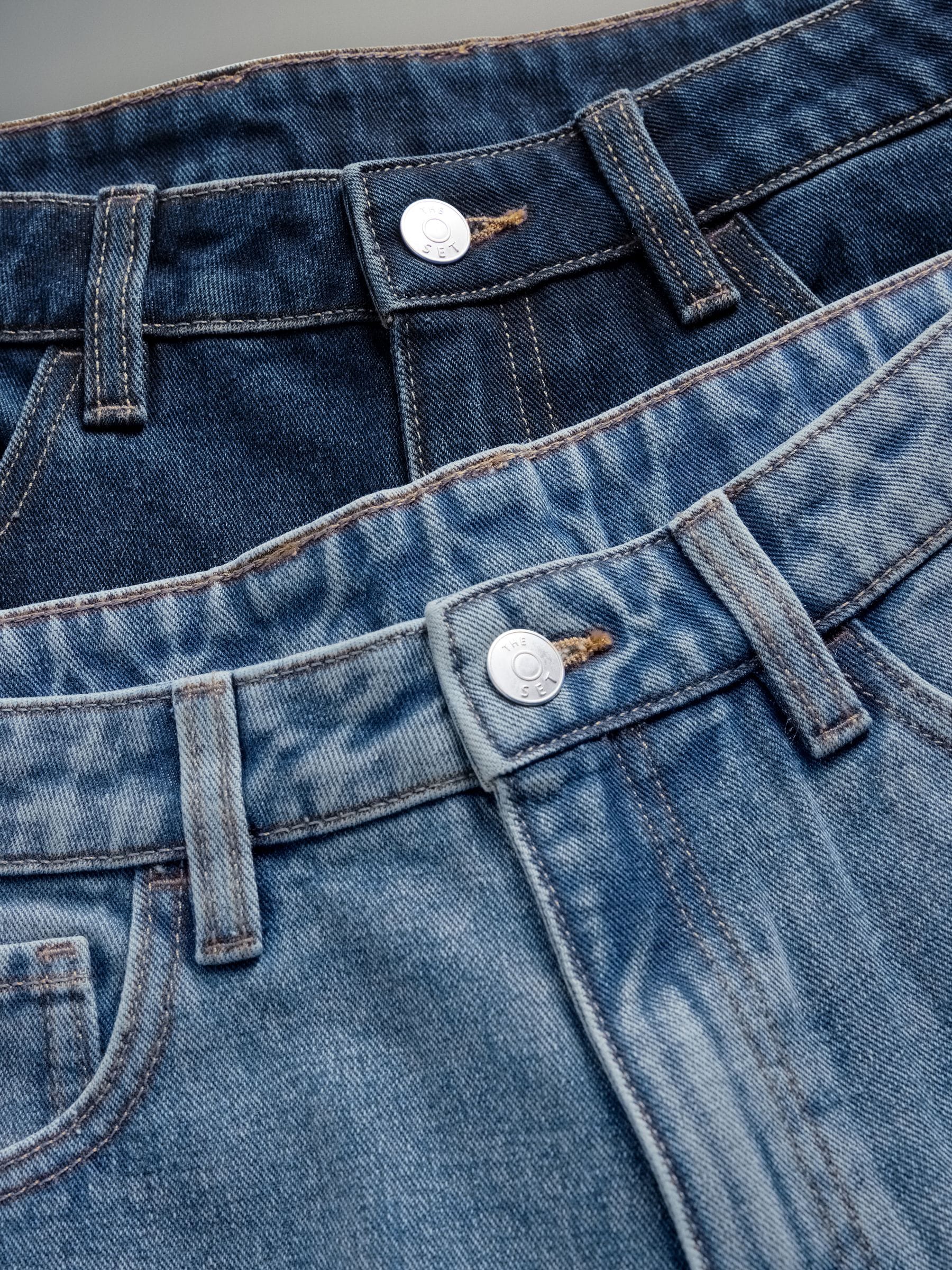 Buy The Set 2 Pack Wide Leg Turn Up Hem Jeans Mid Blue/Dark Blue