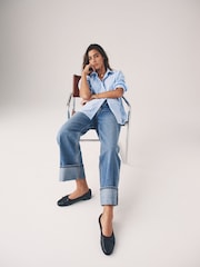 The Set Mid Blue/Dark Blue 2 Pack Wide Leg Turn Up Hem Jeans - Image 5 of 11