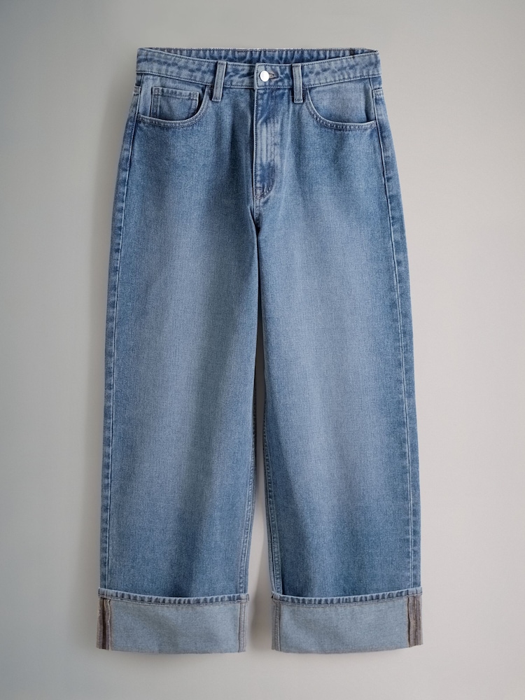 The Set Mid Blue/Dark Blue 2 Pack Wide Leg Turn Up Hem Jeans - Image 8 of 11
