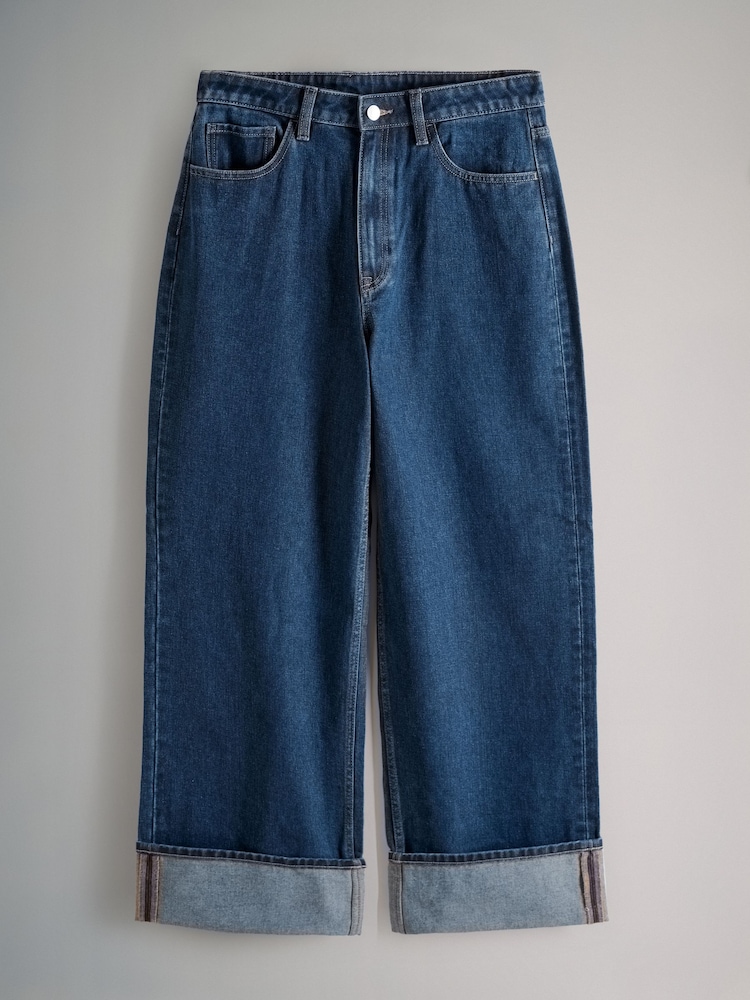 The Set Mid Blue/Dark Blue 2 Pack Wide Leg Turn Up Hem Jeans - Image 9 of 11
