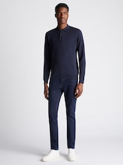 Remus Uomo Blue Long Sleeve Knited Polo Shirt - Image 3 of 6