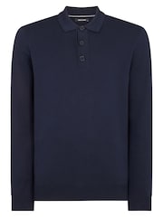 Remus Uomo Blue Long Sleeve Knited Polo Shirt - Image 6 of 6