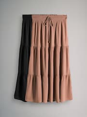 The Set Black/Clay 2 Pack Crinkle Viscose Skirts - Image 2 of 11