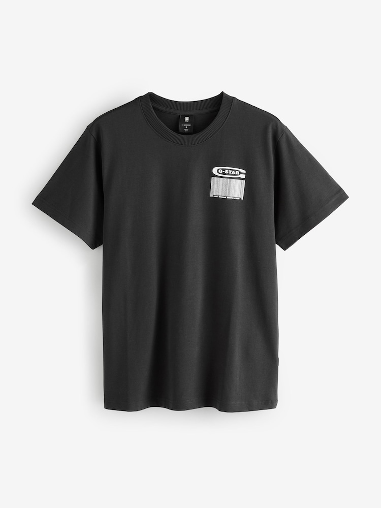 G Star Dark Black Raw Barcode Back Print 100% Cotton T-Shirt - Image 1 of 2