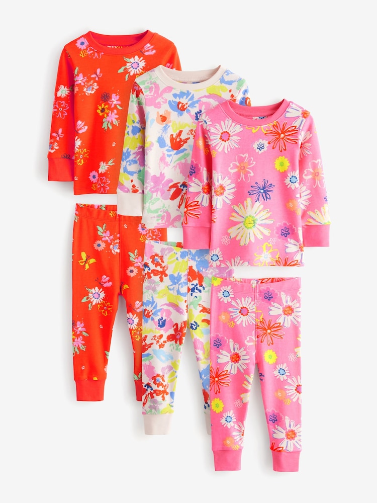 Red/Pink Floral Snuggle Pyjamas 3 Pack (9mths-10yrs) - Image 6 of 12