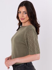 Lakeland Clothing Jasmine Pointelle Knitted T-Shirt - Image 3 of 4