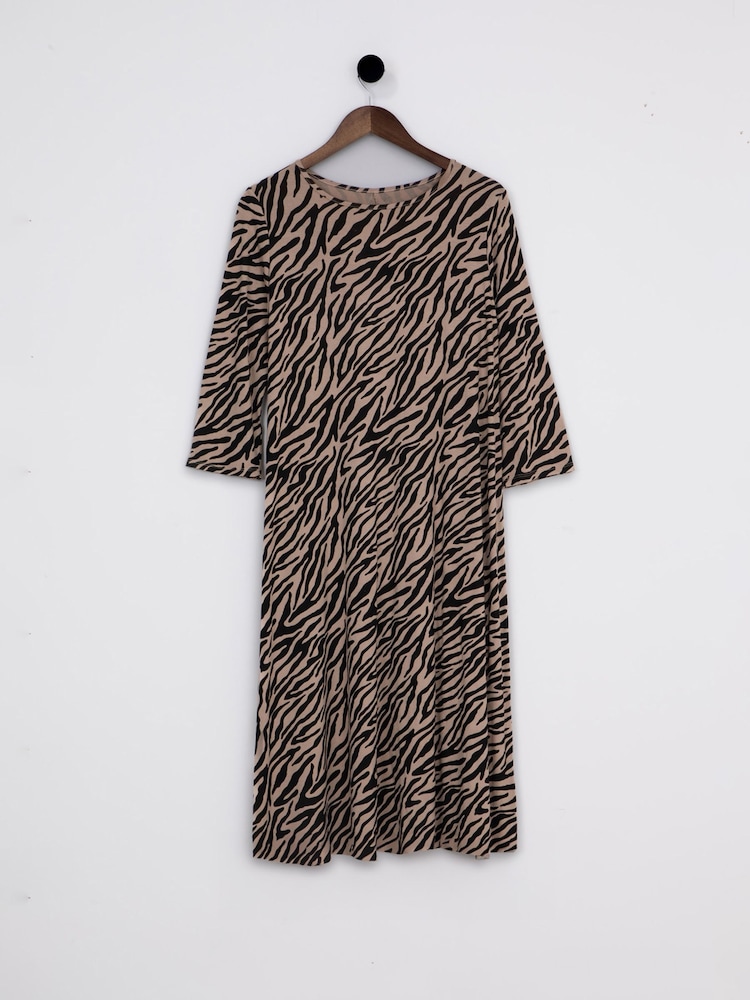 Lakeland Clothing Coco Animal Print Midi Brown Dress - Image 1 of 3