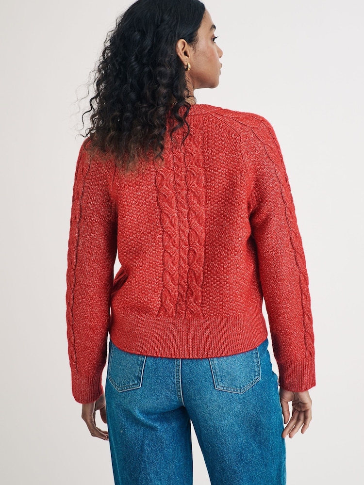 Nobodys Child Red Crew Neck Chunky Cable Cardigan - Image 2 of 4