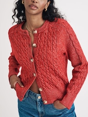 Nobodys Child Red Crew Neck Chunky Cable Cardigan - Image 3 of 4