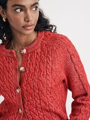 Nobodys Child Red Crew Neck Chunky Cable Cardigan - Image 4 of 4