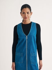 Nobodys Child Blue Dreseden Plain 100% Cotton Denim Pinnie Dress - Image 1 of 5