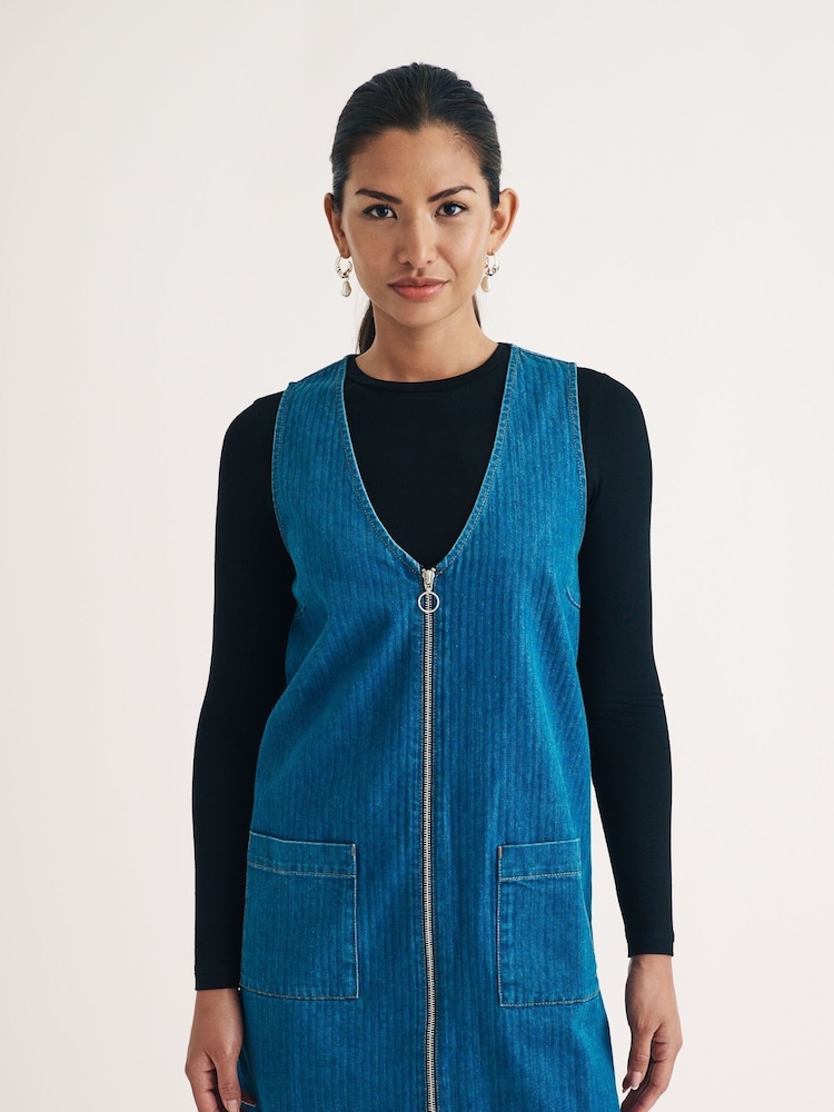 Nobodys Child Blue Dreseden Plain 100% Cotton Denim Pinnie Dress - Image 1 of 5