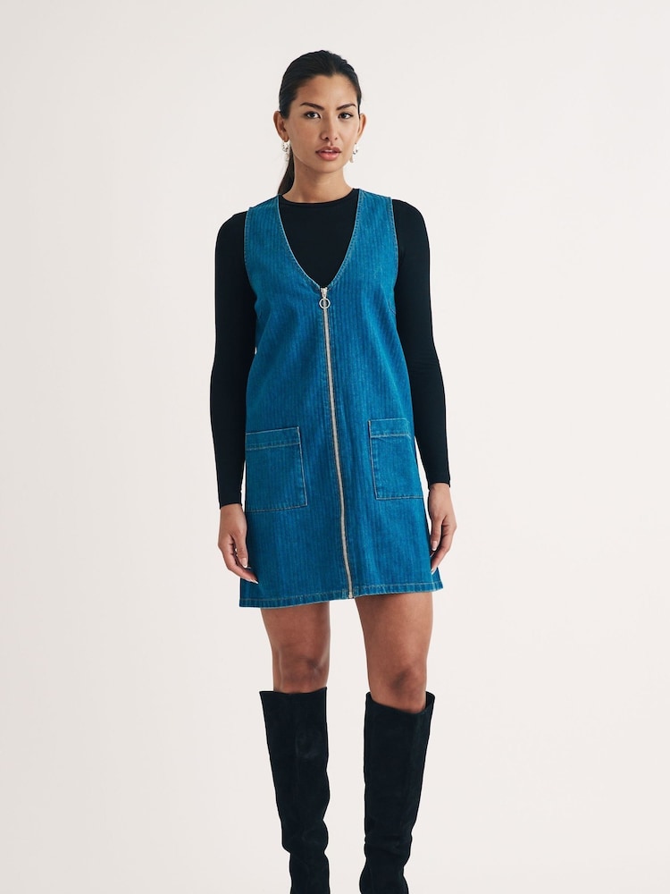 Nobodys Child Blue Dreseden Plain 100% Cotton Denim Pinnie Dress - Image 2 of 5