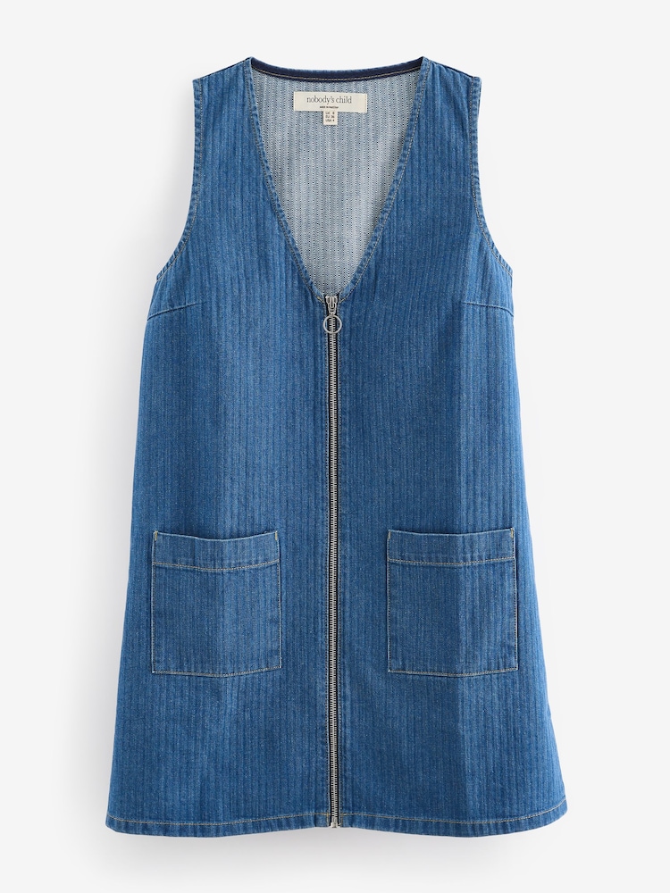 Nobodys Child Blue Dreseden Plain 100% Cotton Denim Pinnie Dress - Image 5 of 5