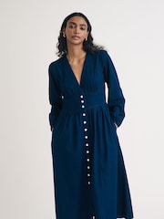 Nobodys Child Blue Long Sleeve Denim Starlight Plain 100% Organic Cotton Midi Dress - Image 1 of 5