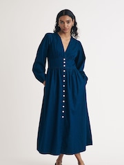 Nobodys Child Blue Long Sleeve Denim Starlight Plain 100% Organic Cotton Midi Dress - Image 3 of 5