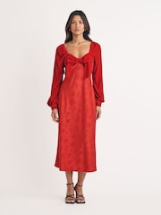 Nobodys Child Red Vicky Velvet Bow Midi Dress - Image 2 of 5