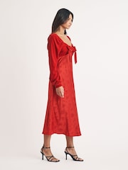 Nobodys Child Red Vicky Velvet Bow Midi Dress - Image 4 of 5