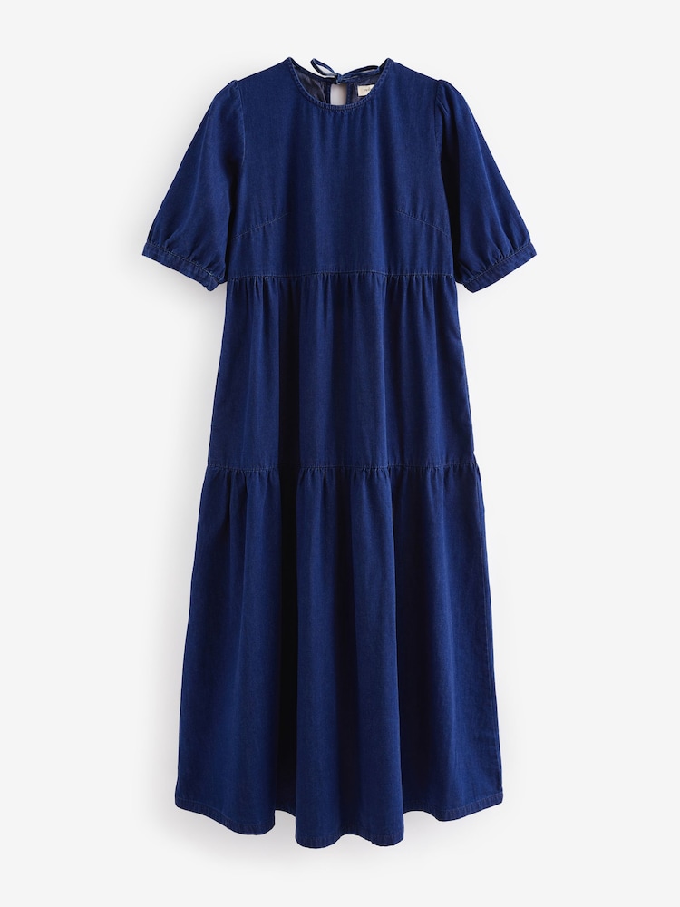 Nobodys Child Blue Denim Rochelle Plain 100% Cotton Midi Dress - Image 5 of 5
