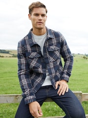 Threadbare Blue Chrome Brushed Check Shacket - Image 1 of 4