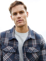 Threadbare Blue Chrome Brushed Check Shacket - Image 4 of 4