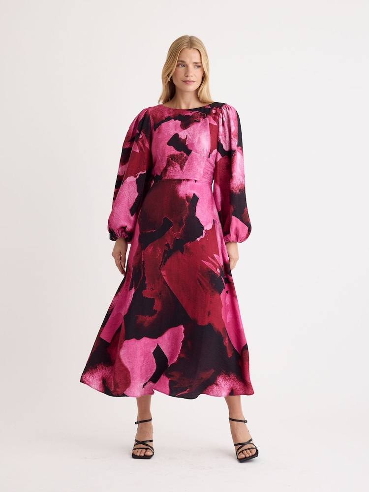 Nobodys Child Pink Nobodys Child Zora Pink Floral Printed Midi Dress - Image 1 of 7 Nobodys Child Pink Nobodys Child Zora Pink Floral Printed Midi Dress - Image 1 of 7