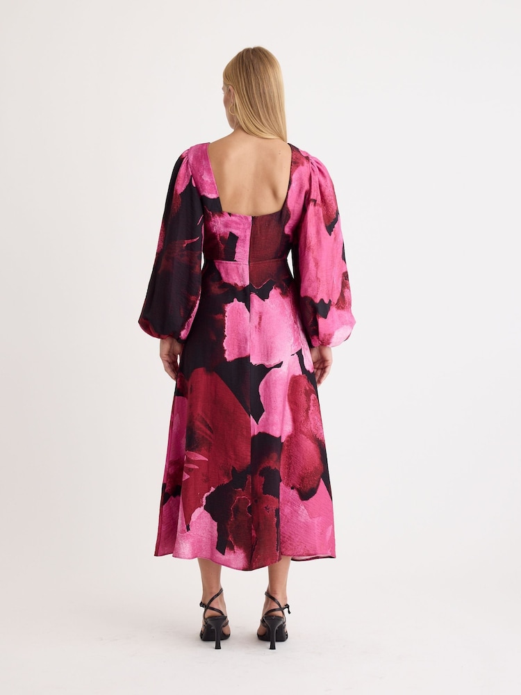 Nobodys Child Pink Nobodys Child Zora Pink Floral Printed Midi Dress - Image 2 of 7 Nobodys Child Pink Nobodys Child Zora Pink Floral Printed Midi Dress - Image 2 of 7