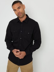 Threadbare Black Popper Closure Long Sleeve 100% Cotton Shirt - Image 1 of 4