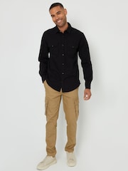 Threadbare Black Popper Closure Long Sleeve 100% Cotton Shirt - Image 3 of 4