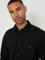 Threadbare Black Popper Closure Long Sleeve 100% Cotton Shirt - Image 4 of 4