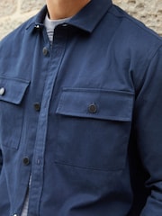 Threadbare Blue Twill Button Up 100% Cotton Shacket - Image 4 of 4