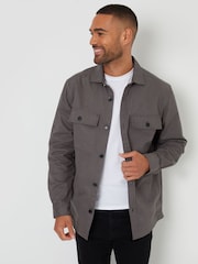 Threadbare Grey Twill Button Up 100% Cotton Shacket - Image 1 of 5