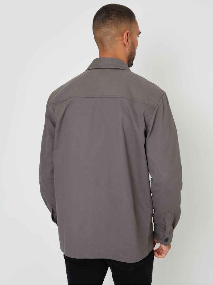 Threadbare Grey Twill Button Up 100% Cotton Shacket - Image 2 of 5