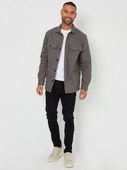 Threadbare Grey Twill Button Up 100% Cotton Shacket - Image 3 of 5