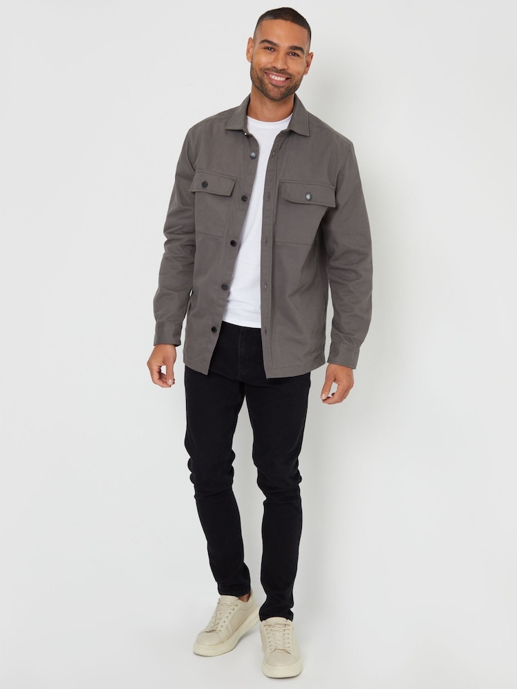 Threadbare Grey Twill Button Up 100% Cotton Shacket - Image 3 of 5