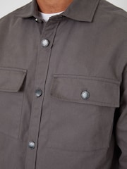 Threadbare Grey Twill Button Up 100% Cotton Shacket - Image 4 of 5