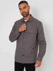 Threadbare Grey Twill Button Up 100% Cotton Shacket - Image 5 of 5
