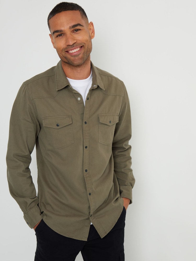 Threadbare Popper Closure Long Sleeve 100% Cotton Shirt - Imagen 1 de 4