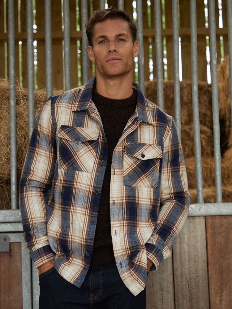 Threadbare Brown Brushed Check Shacket - Image 1 of 4