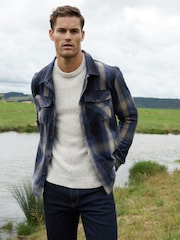 Threadbare Blue Brushed Check Shacket - Image 1 of 4