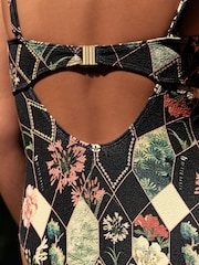 B by Ted Baker Floral Print Tummy Control Bandeau Black Swimsuit with Removable Straps - Imagen 6 de 6